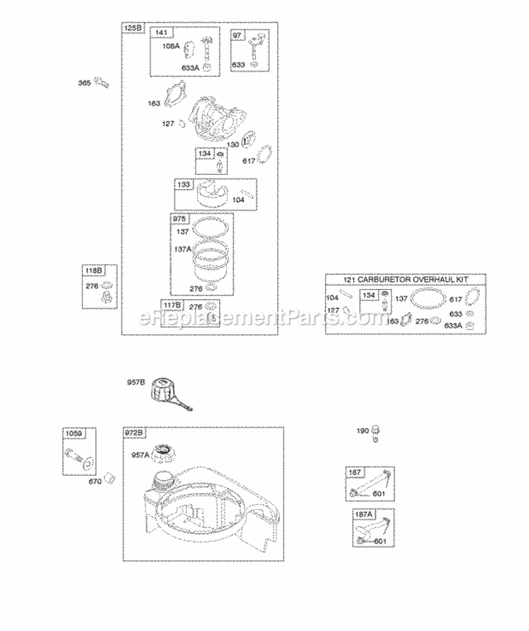 Carburetor Fuel Supply Diagram and Parts List for  Briggs and Stratton Engine